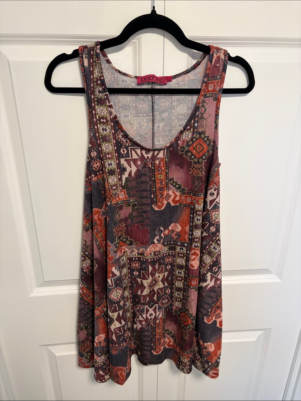 2 for $30 - Boohoo - Rust Multi Tribal Print Swing Dress